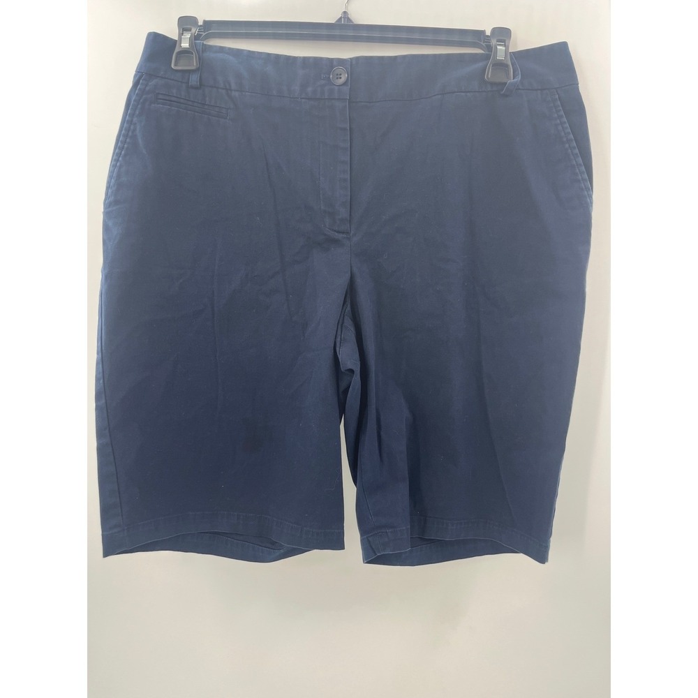 Talbots Womens Navy Blue Chino Shorts Size 14 Flat Front Cotton Blend Casual